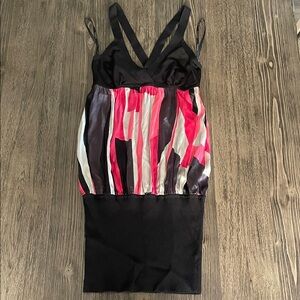 bebe Black and Pink Striped Mini Dress